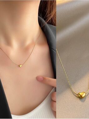 Gold Heart Pendant Necklace - Minimal Women's Jewelry